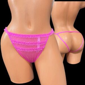 Victorias Secret Sexy Mesh Ruffles Strappy Open back cheeky panty pink Xlarge